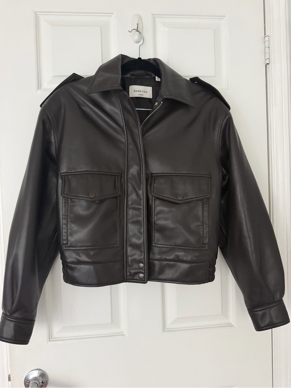 Aritzia Babaton Black Leather Bomber Jacket